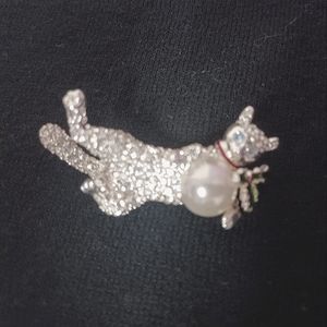 Rhinestone cat brooch
